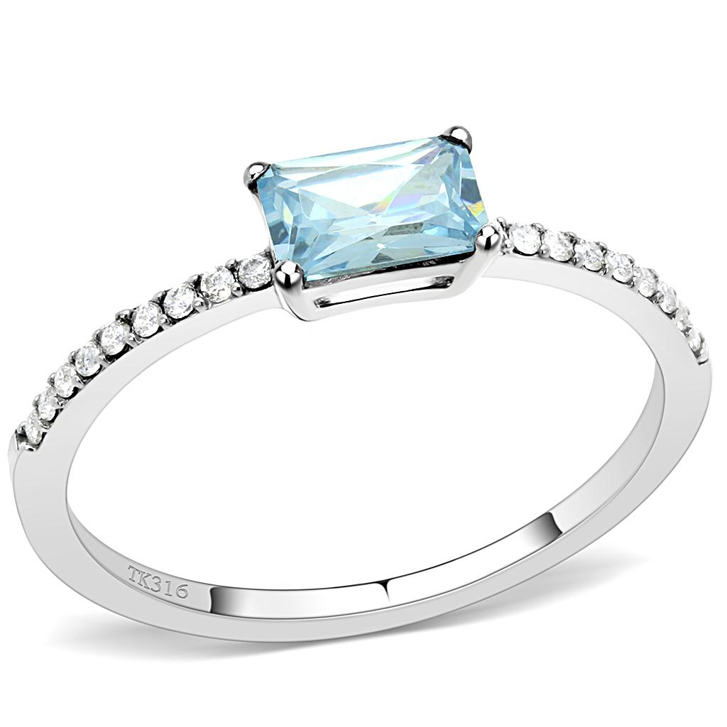 MT Da 011 - Stainless Steel Petite Light Blue Aquamarine Emerald Cut March Birthstone Newest