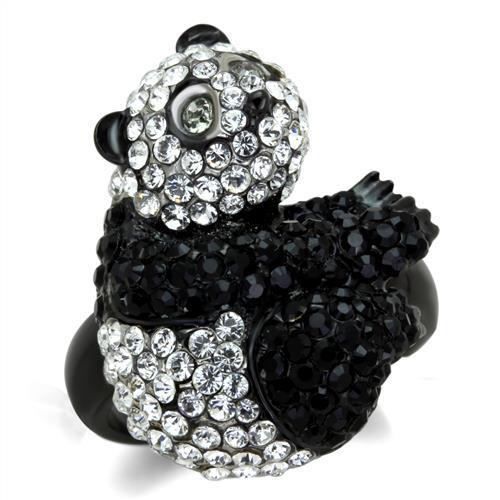 MT 5371 - Two-Tone IP Black Stainless Steel Ring with Top Grade Crystal in Black Diamond Newest