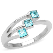 Load image into Gallery viewer, MT 081 - High polished (no plating) Stainless Steel Ring with Crystals in Sea Blue - newest -March Birthstone
