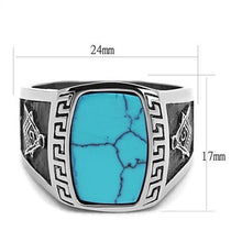 Load image into Gallery viewer, MT 4403 Men&#39;s Solid Stainless Steel Masonic Ring Turquoise (Synthetic) Newest
