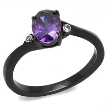 Load image into Gallery viewer, MT 3603 IP Black(Ion Plating) Stainless Steel Ring with Oval Crystal in Amethyst Purple February Birthstone
