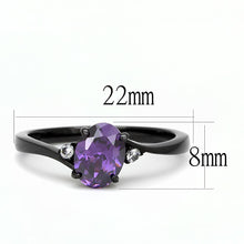 Load image into Gallery viewer, MT 3603 IP Black(Ion Plating) Stainless Steel Ring with Oval Crystal in Amethyst Purple February Birthstone
