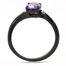 Load image into Gallery viewer, MT 3603 IP Black(Ion Plating) Stainless Steel Ring with Oval Crystal in Amethyst Purple February Birthstone
