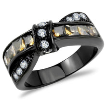 Load image into Gallery viewer, MT 2543 IP Black(Ion Plating) Stainless Steel Ring with Brown and Clear Crystals Newest
