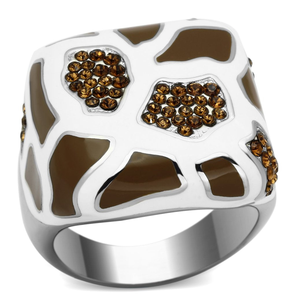 MT 748 - High polished (no plating) Stainless Steel Ring with Top Grade Crystal in Smoked Quartz